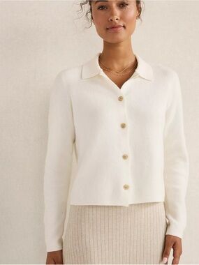 Haven Soft Cream Button-Up
Collared Sweater